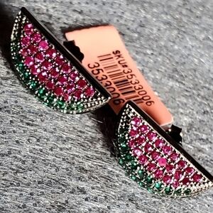 Red Green Simulated Diamond Watermelon Slice Earrings